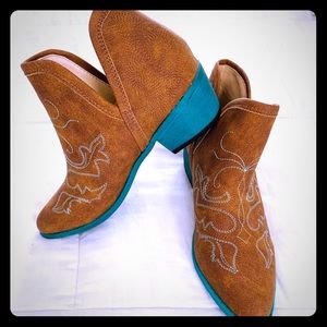 Brown and Teal cowboy booties